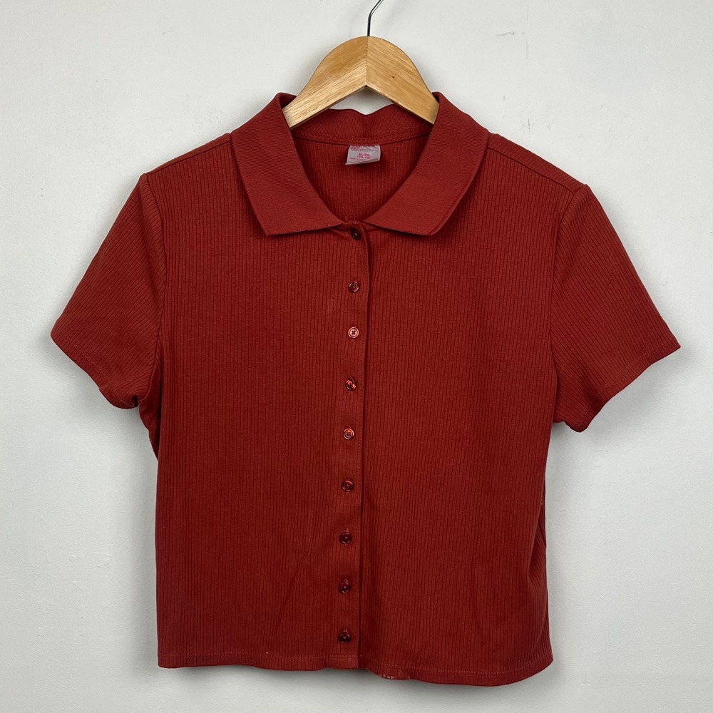 No Boundaries Ribbed Button Front Polo Shirt XL Orange Y2K Indie Sleaze